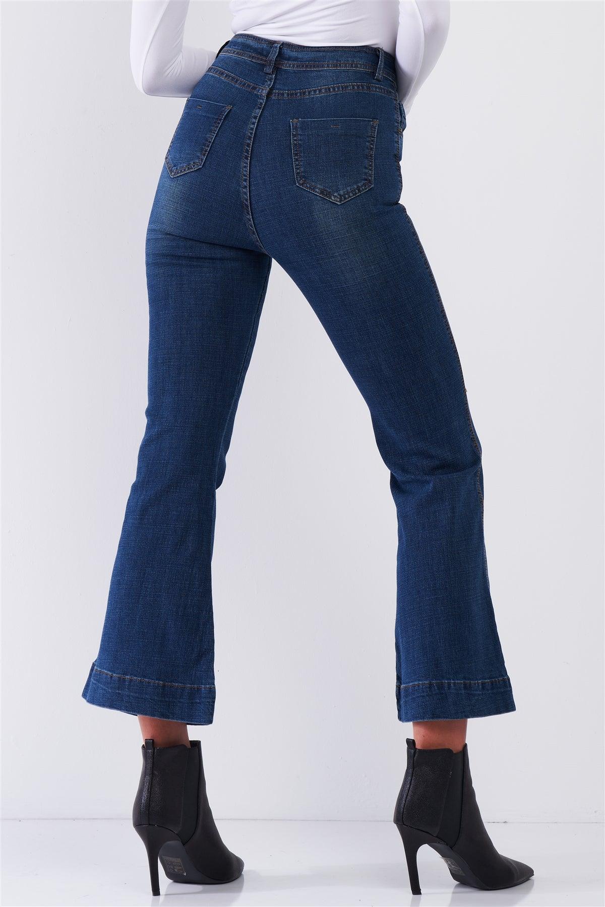 Blue Denim High Waisted Ankle Length Bell Bottom Flare Jeans /2-2-2