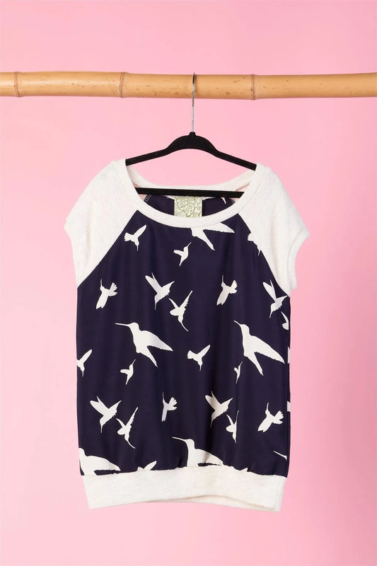 Girls Navy And Ivory Bird Print Top / 1-2-2-1 - Tasha Apparel Wholesale