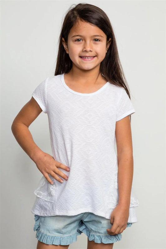 Girls White Back Lace Trim Top / 2-2-1 - Tasha Apparel Wholesale