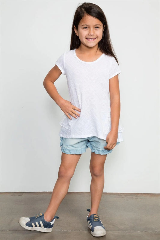 Girls White Back Lace Trim Top / 1-2-2-1 - Tasha Apparel Wholesale