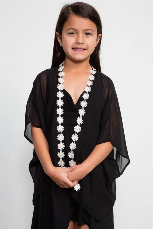 Girls Black Open Cardigan Chiffon Daisy / 2-1 - Tasha Apparel Wholesale