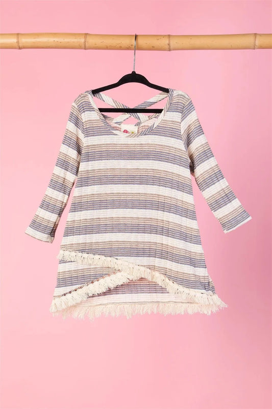 Girls Multi Color Frayed Hi-Low Hem Top / 1-2-2-1 - Tasha Apparel Wholesale