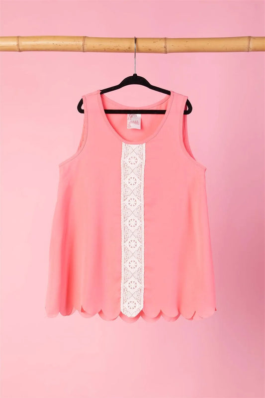 Girls Pink Scallop Trim Top /2-2-2 - Tasha Apparel Wholesale