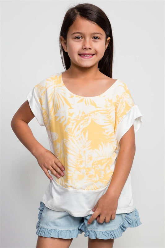 Girls Flower Print Yellow Top / 1-2-2-1 - Tasha Apparel Wholesale