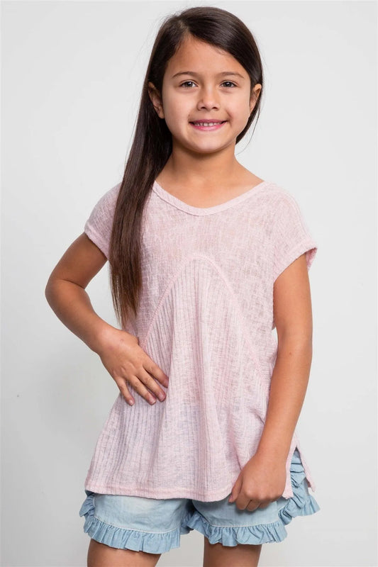 Girls Pink Ribbed Sleeveless Hi-Low Top / 1-2-2-1 - Tasha Apparel Wholesale