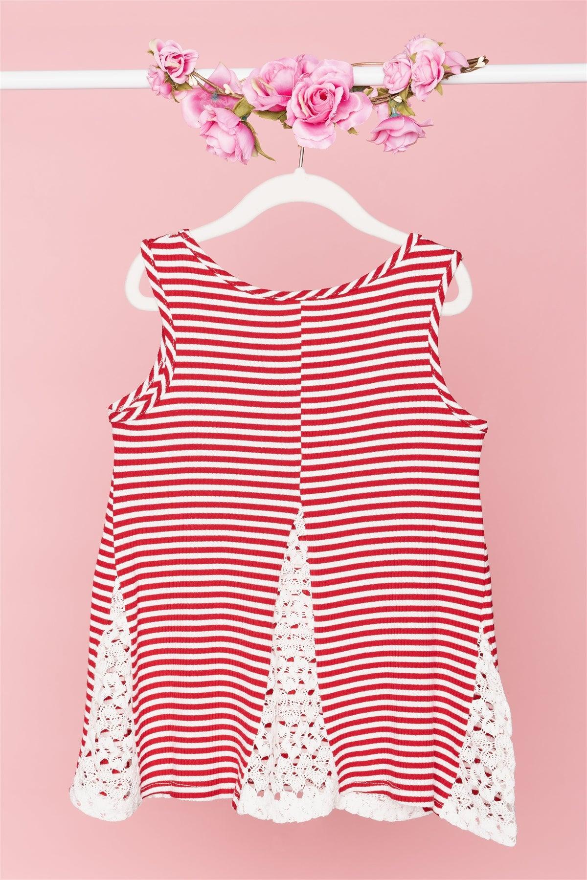 Girls Red White Stripped Sleeveless Lace Detail Top /1-2-2-1