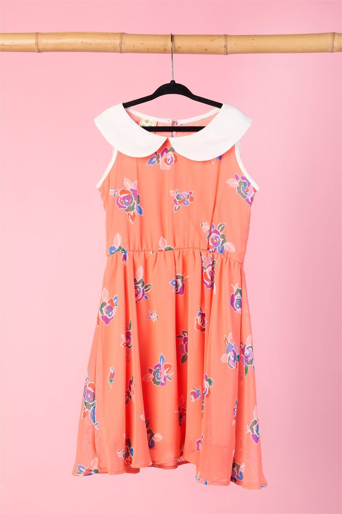 Girls Coral Floral Print Dress / 1-2-2-1
