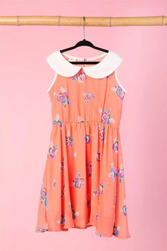 Girls Coral Floral Print Dress / 1-2-2-1 - Tasha Apparel Wholesale