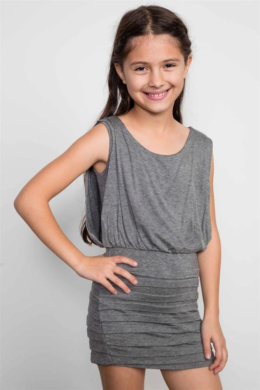 Girls Heather Grey Bodycon Open Back Dress / 1-2 - Tasha Apparel Wholesale