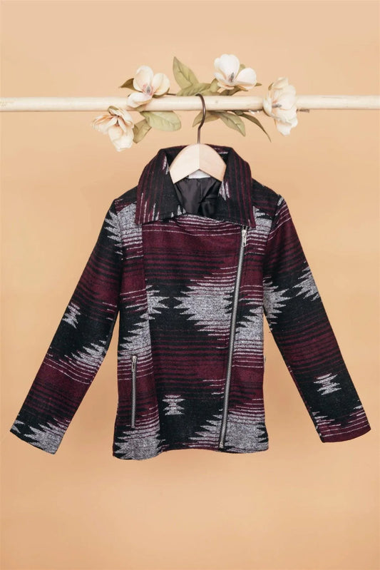 Girls Burgundy Grey Long Sleeve Chimayo Jacket /1-2-2-1 - Tasha Apparel Wholesale