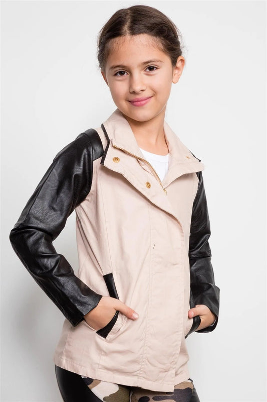 Girls Ivory And Black ColorBlock Sleeves Jacket / 1-2-2-1 - Tasha Apparel Wholesale