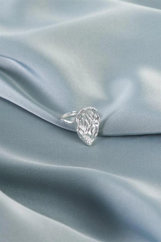 Silver Hammered Metal Teardrop Ring /6 Pieces - Tasha Apparel Wholesale