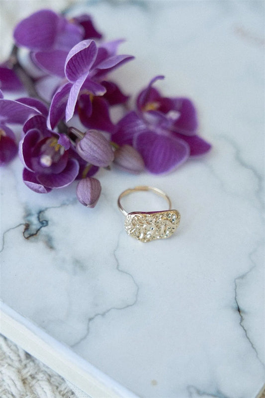 Gold Hammered Metallic Stone Ring Pack - Tasha Apparel Wholesale