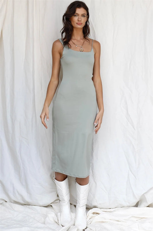 Sage Asymmetrical Strap Side Cut-Out Midi Dress /3-2-1 - Tasha Apparel Wholesale