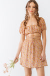 Wholesale clothing - Yellow & Orange Flower Lace Down Puff Short Sleeve Mini Dress /3-2-1