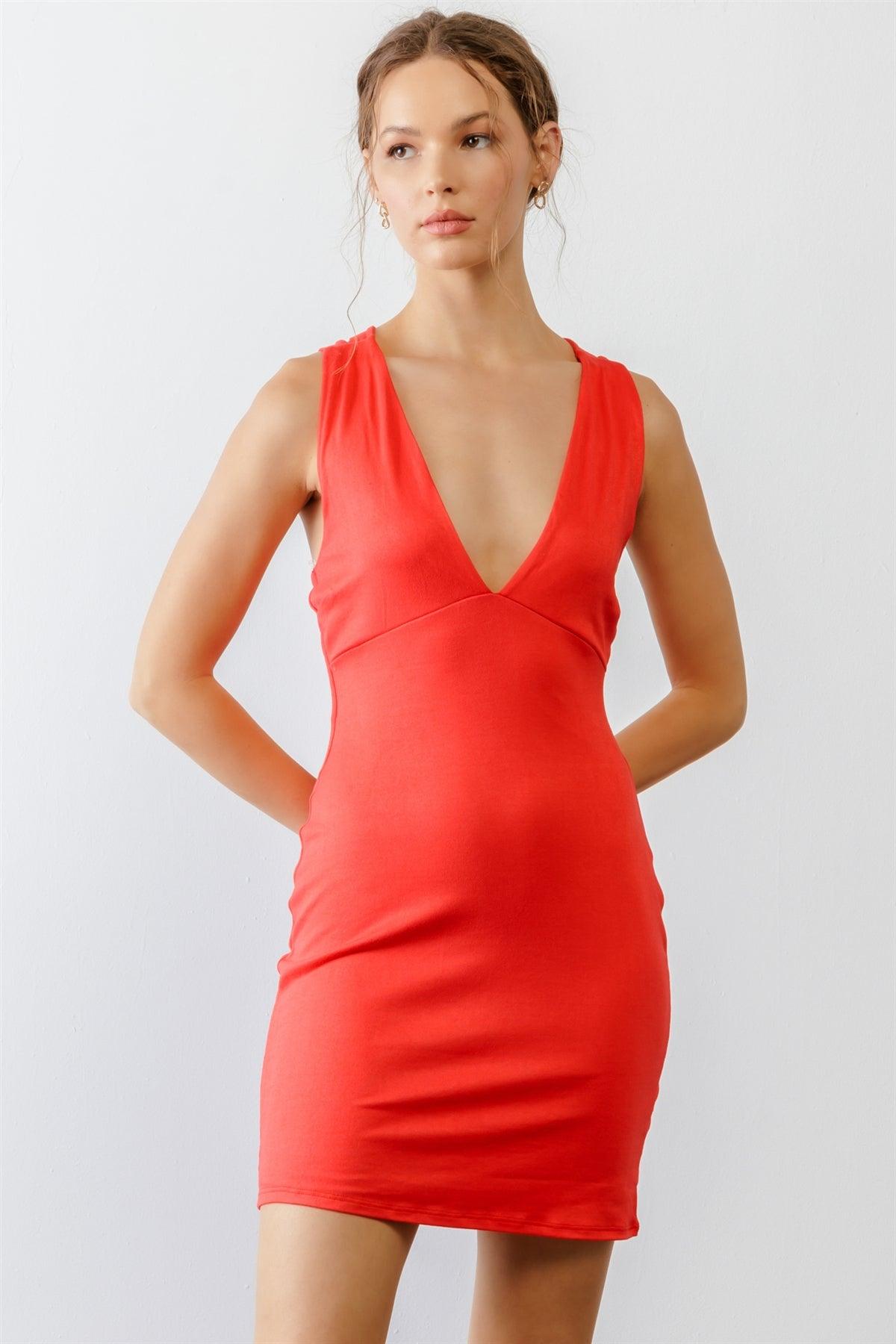 Red V-Neck Sleeveless Criss-Cross Back Mini Dress /3-2-1