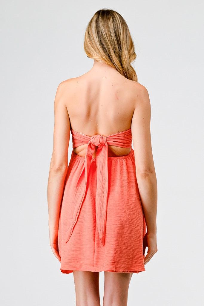 Coral Textured Strapless Tie Back Mini Dress /3-2-1
