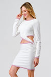 Ivory & Pink Ribbed Long Sleeve Cut-Out Criss-Cross Front Mini Dress /1-2-1-1