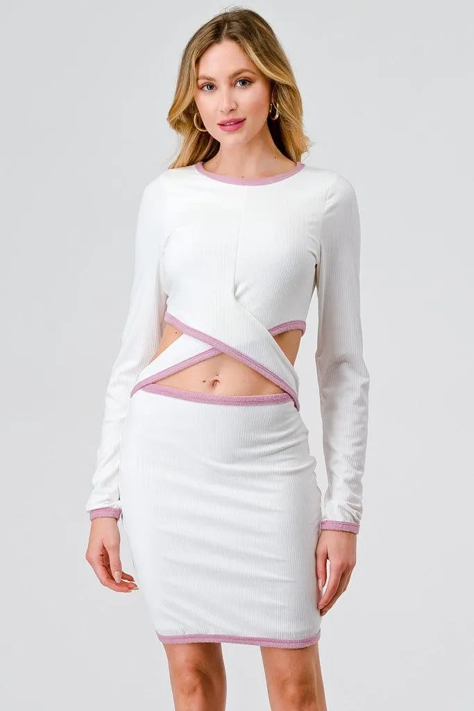 Ribbed Long Sleeve Cut-Out Criss-Cross Mini Dress Ribbed Long Sleeve Cut-Out Criss-Cross Mini Dress