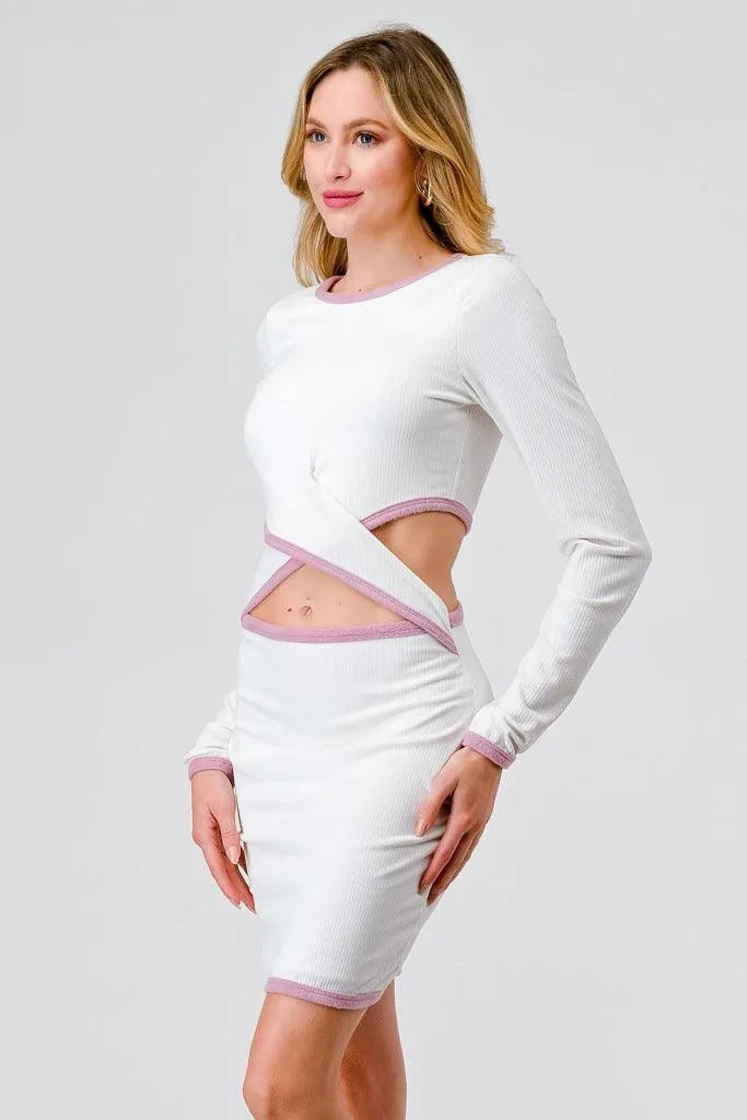 Ribbed Long Sleeve Cut-Out Criss-Cross Mini Dress Ribbed Long Sleeve Cut-Out Criss-Cross Mini Dress