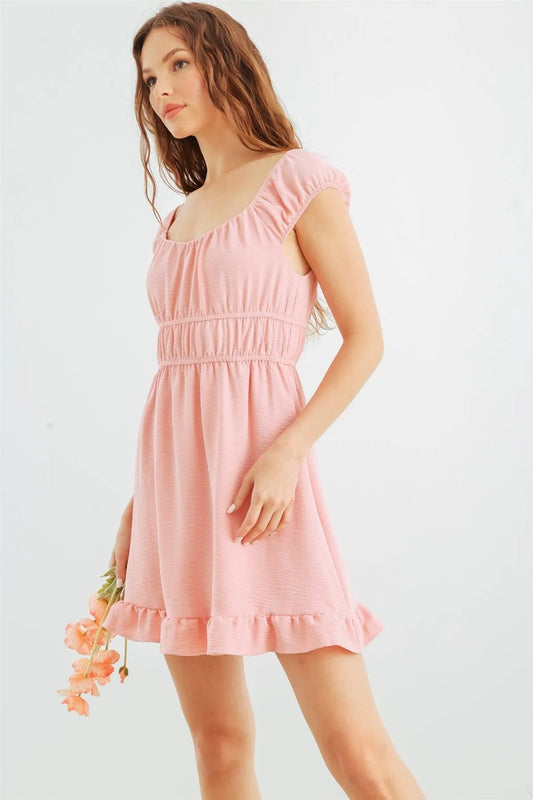 Light Pink Textured Sleeveless Mini Dress /1-2-2-1 - Tasha Apparel Wholesale
