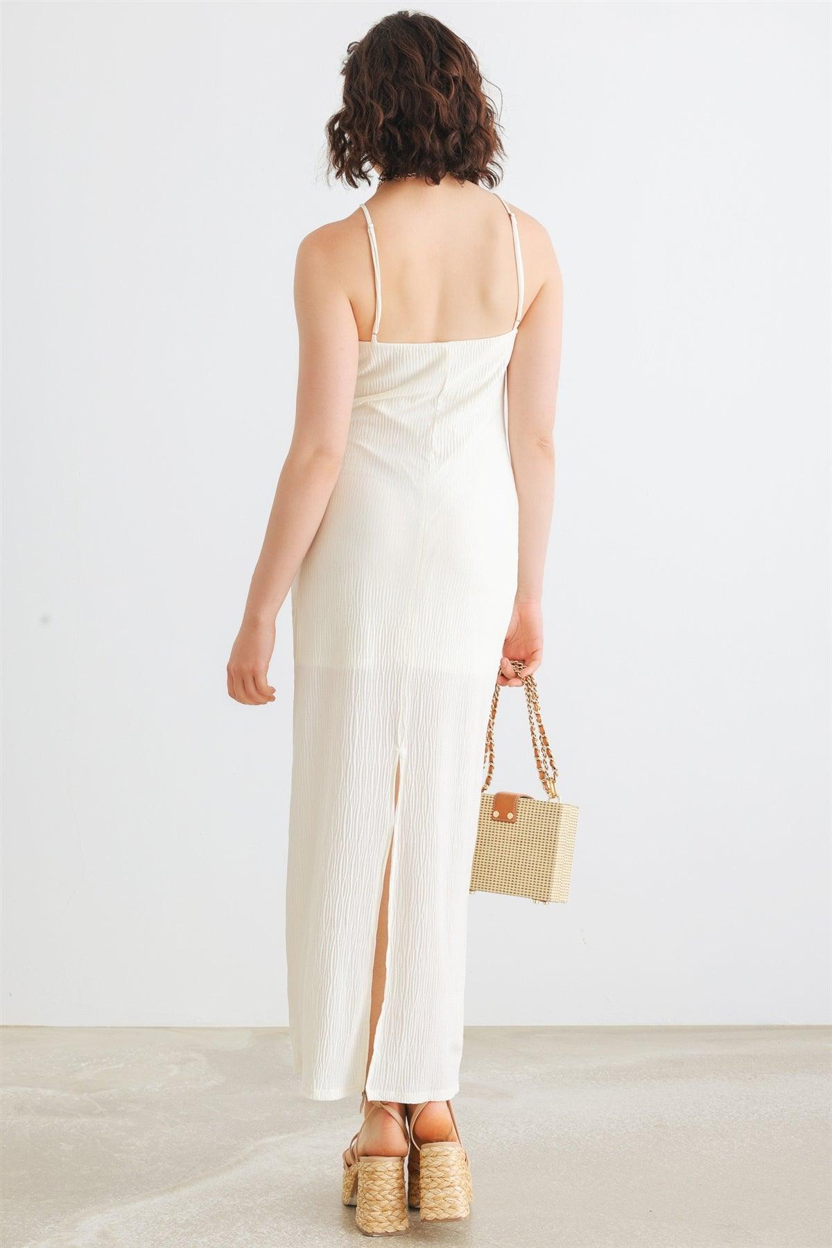 Ivory Micro-Pleat Sleeveless Midi Dress /1-2-2-1
