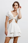 Ivory Textured Smocked Bow & Cut-Out Detail  Flare Hem Romper /3-2-1