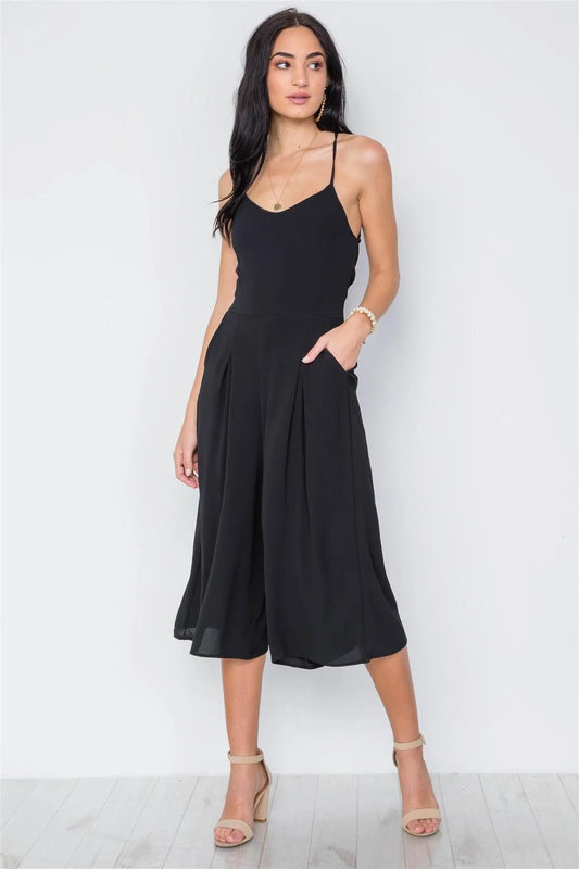 Black Cami Wide Leg Capri Jumpsuit / 2-2-2 - Tasha Apparel Wholesale