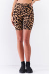 Taupe & Brown Leopard Print High Waisted Soft Biker Shorts /3-2-1