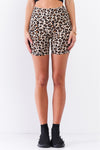 Taupe & Black Leopard Print High Waisted Fitted Yoga Biker Shorts /3-2-1