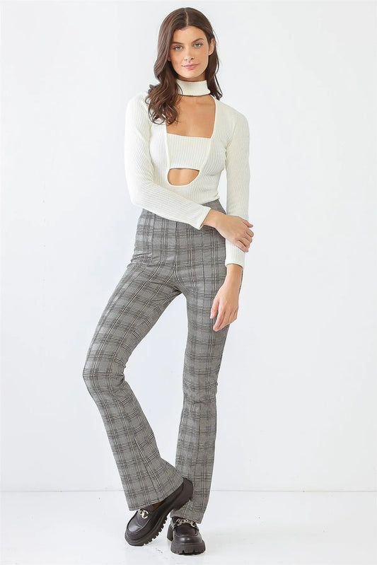 White & Black Plaid High Waist Pants /1-2-2-1 - Tasha Apparel Wholesale