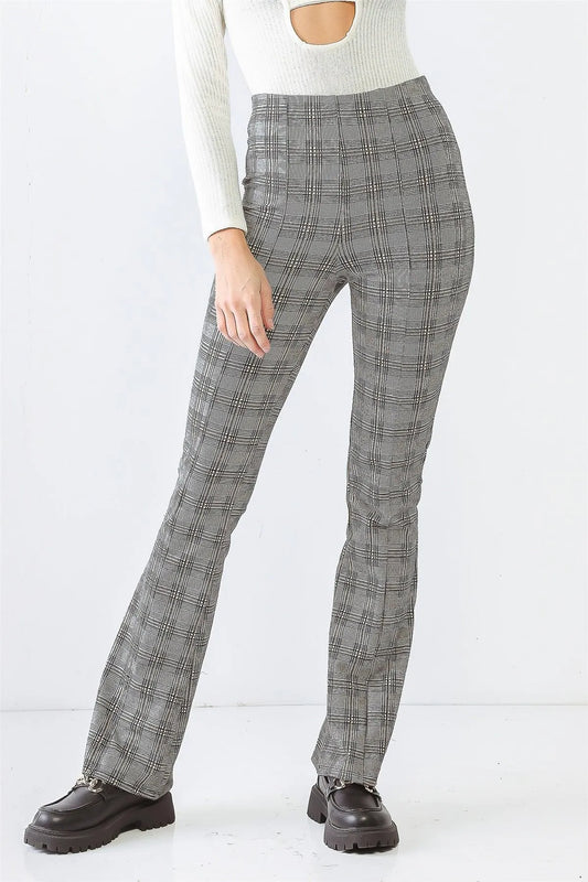 White & Black Plaid High Waist Pants /2-1-2-1 - Tasha Apparel Wholesale