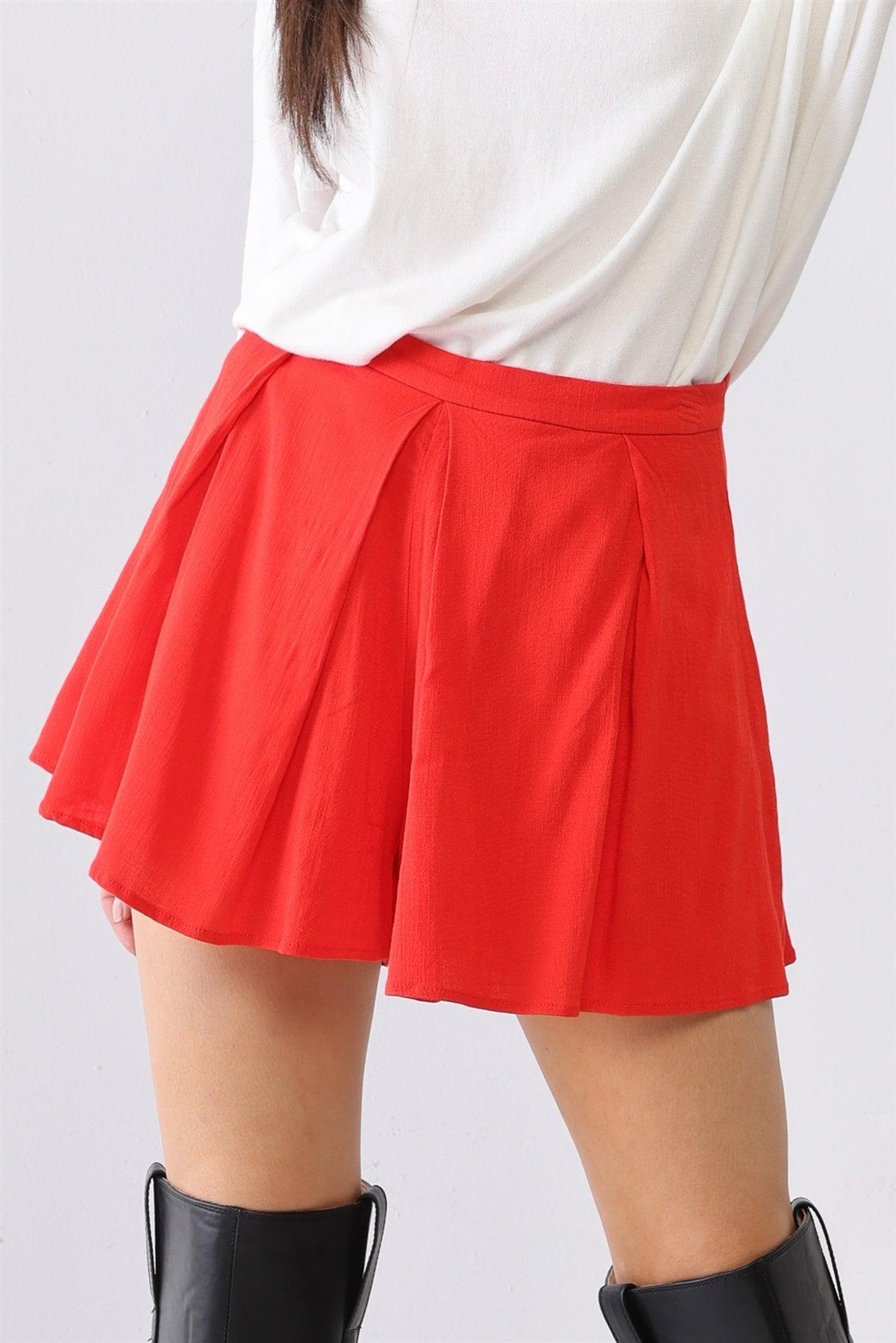 Red High Waist Pleated Shorts Skort /3-2-1