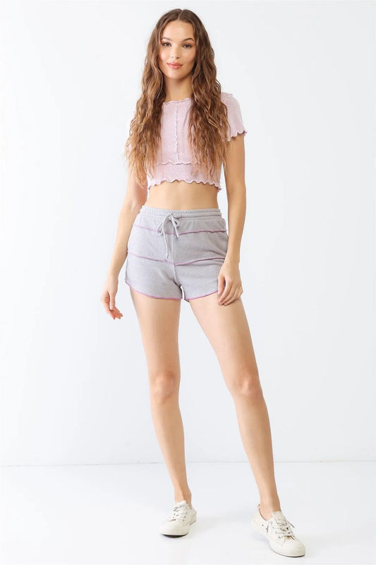 Lavender Knit Inside-Out High Waist Shorts - Tasha Apparel Wholesale