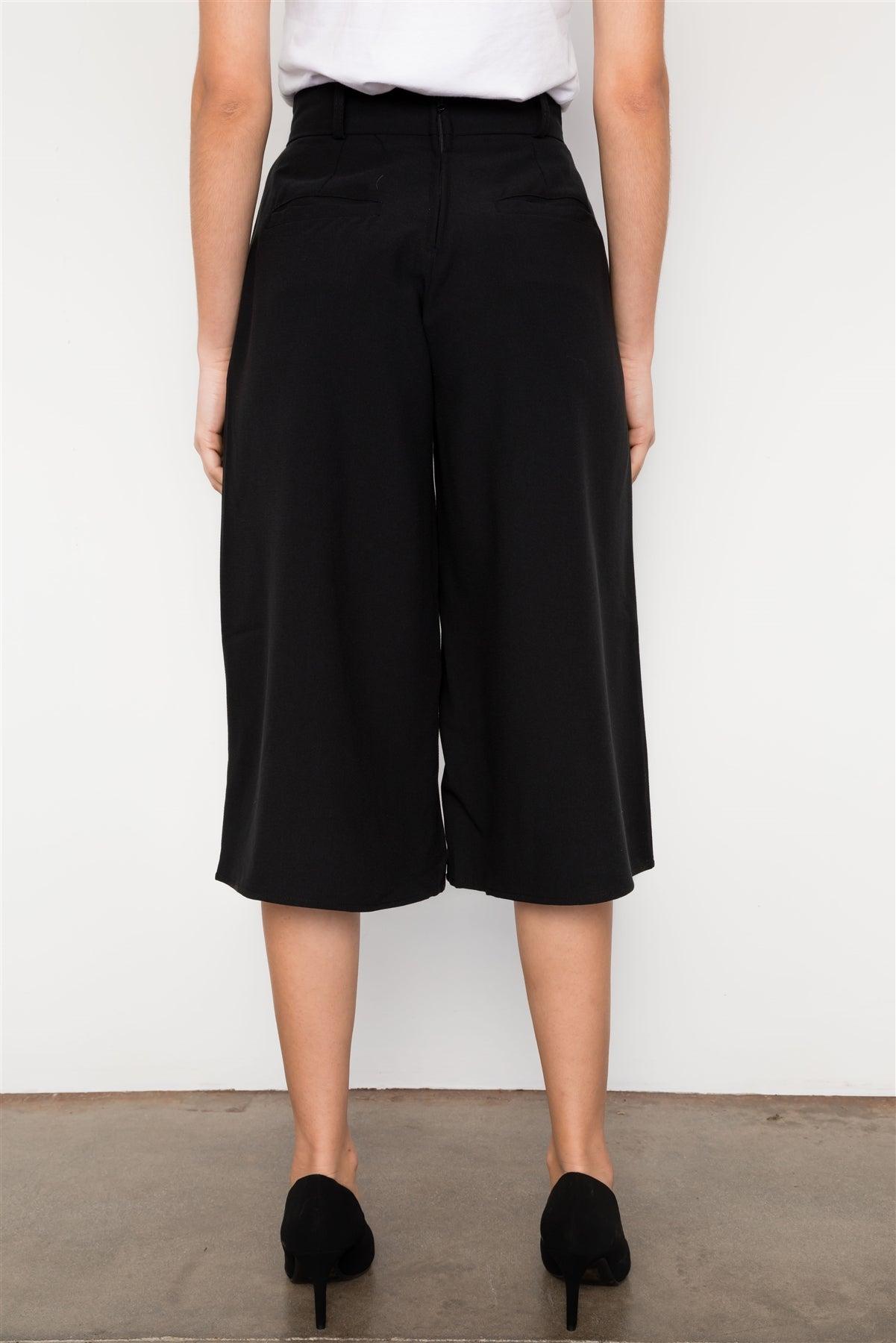 Black Cropped Wide Leg High Waist Pants / 2-2-2