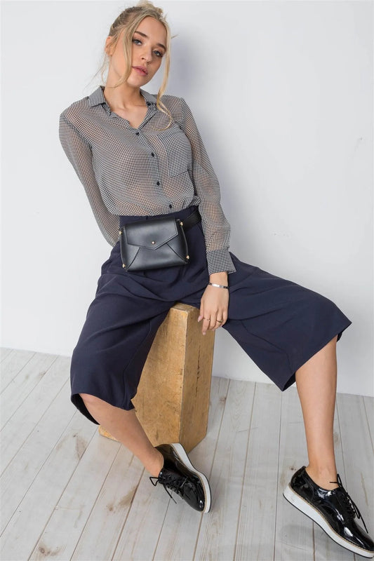 Navy Cropped Wide Leg High Waist Pants /2-2-2 - Tasha Apparel Wholesale