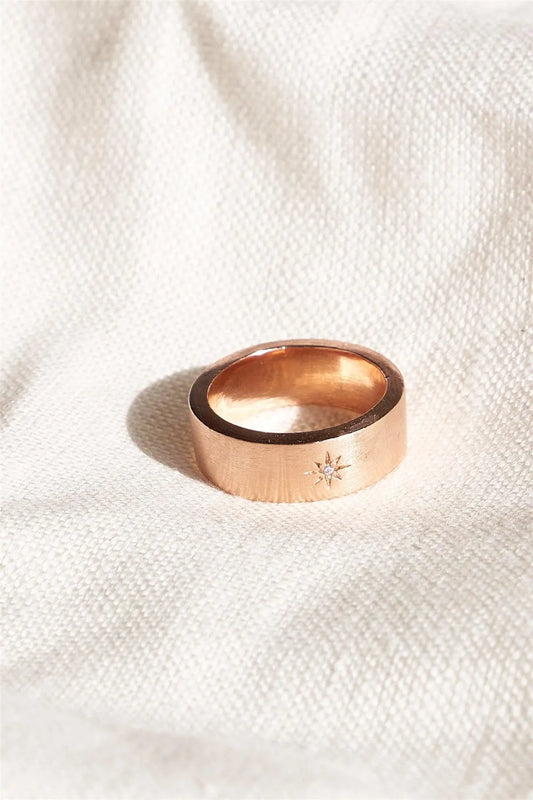 Rose Gold Solid Star Etched Band Ring /5 Pieces - Tasha Apparel Wholesale