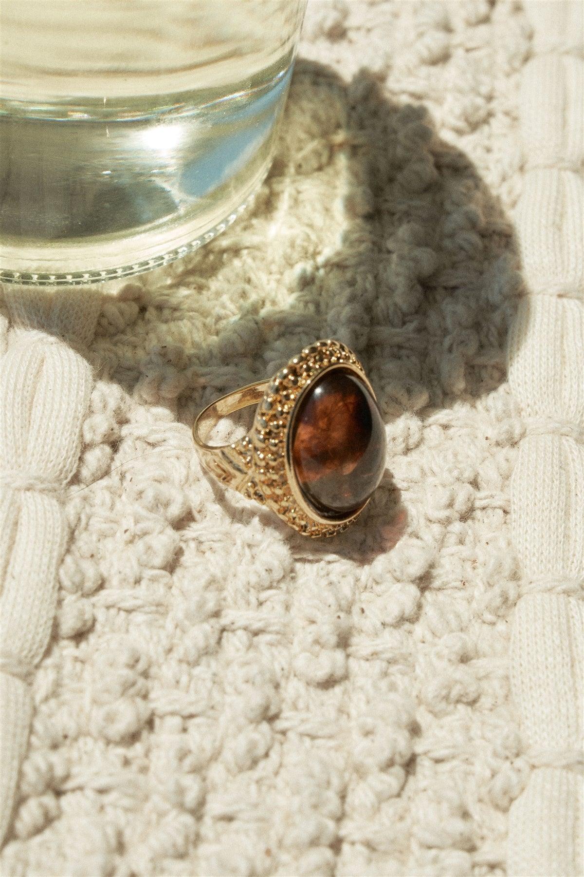Brown Oval Gemstone Ring /6 Pieces
