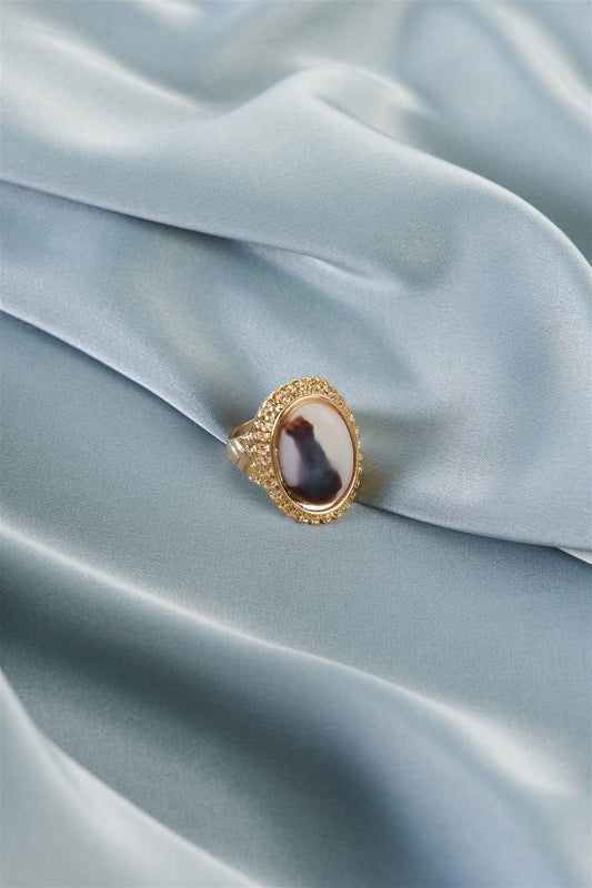 Ivory Brown Oval Gemstone Ring /1 Piece