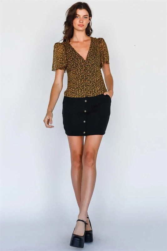 Black Button-Up Two Pocket High Waist Mini Skirt /3-2-1 - Tasha Apparel Wholesale