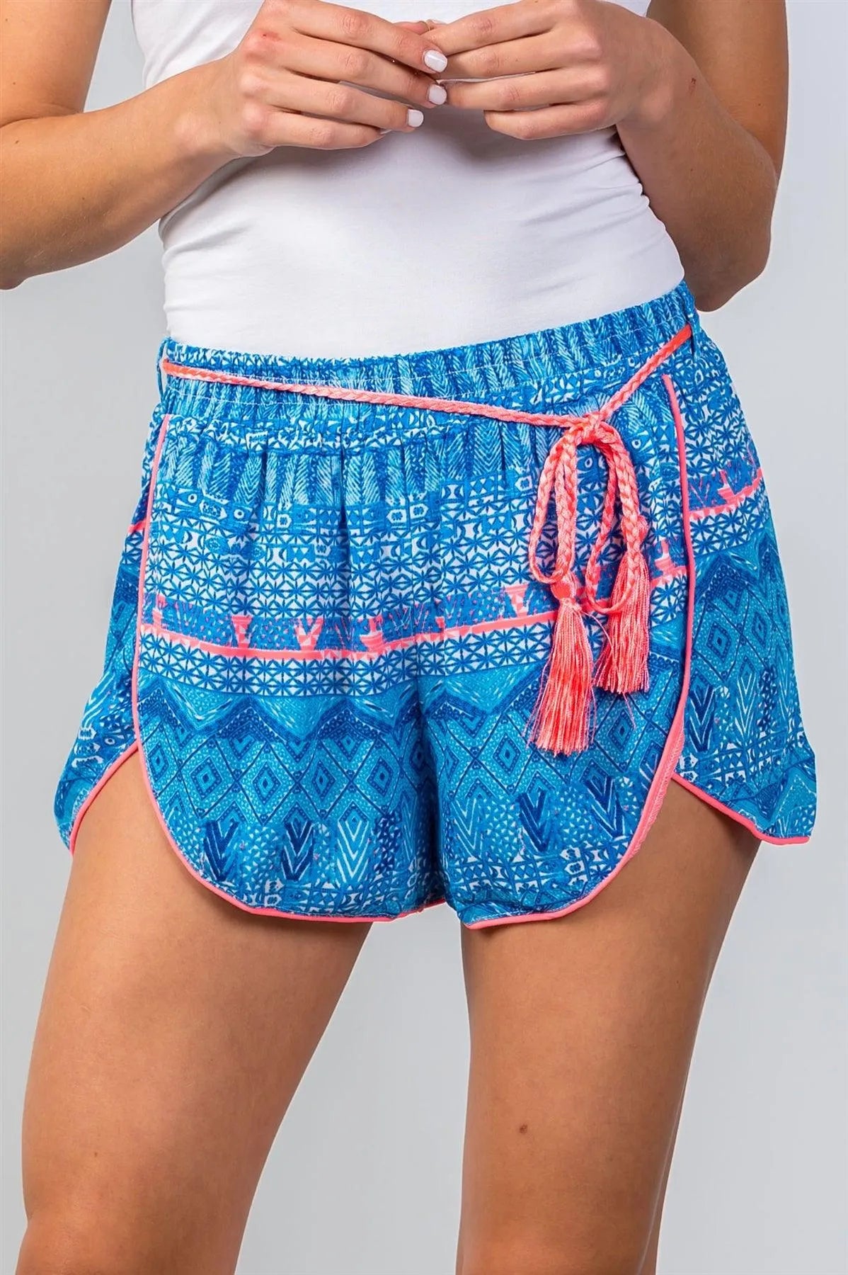 Waist Tie Multi Print Dolphin Shorts /3-2-1 - Tasha Apparel Wholesale