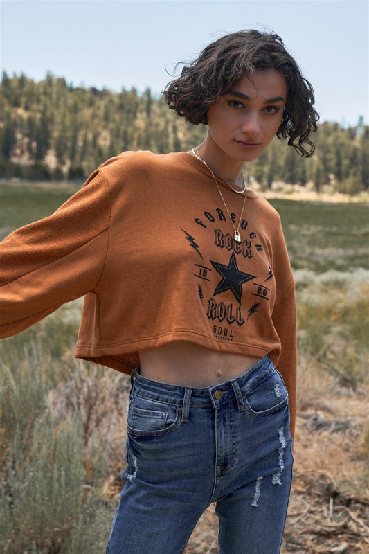 "Forever Rock 'n' Roll" Cropped Balloon Sleeve Top /2-2-1 - Tasha Apparel Wholesale