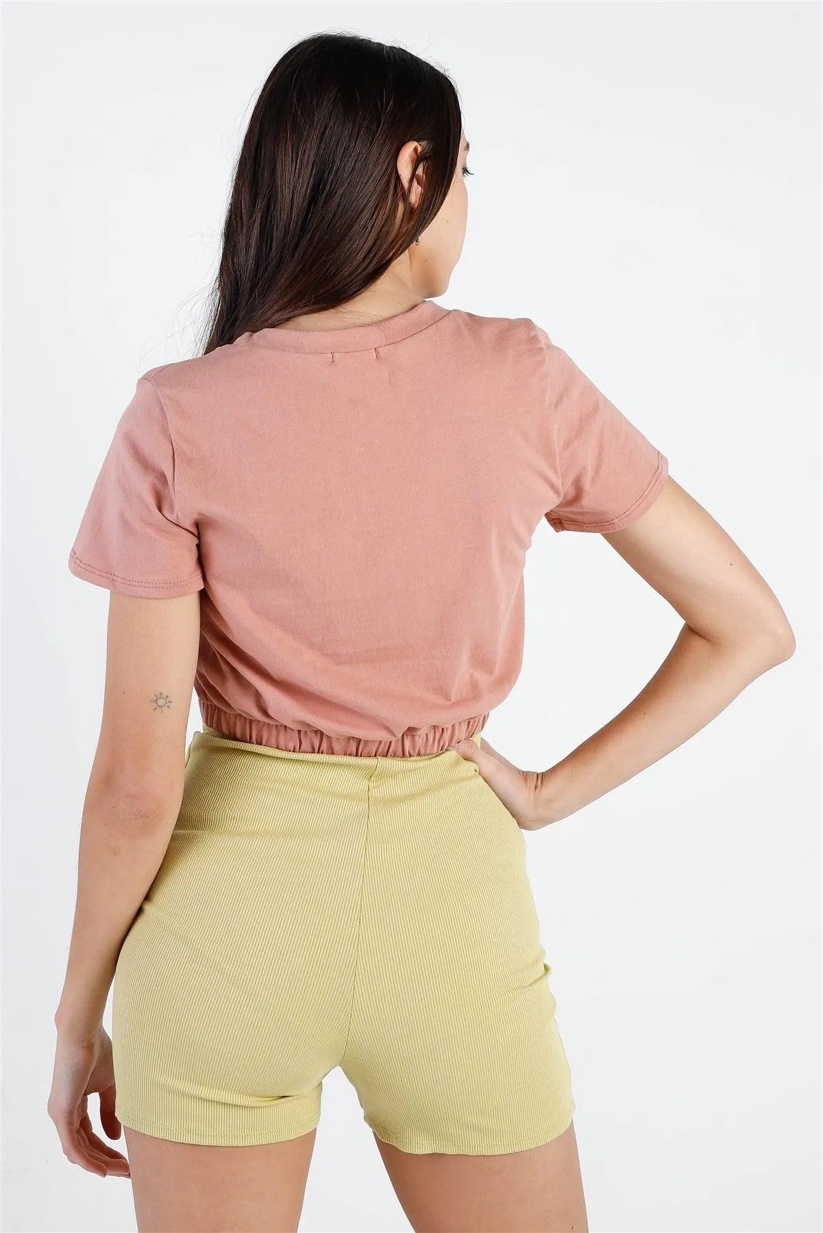 Dark Peach Cotton Twisted Front Detail Short Sleeve Top /3-2-1 - Tasha Apparel Wholesale