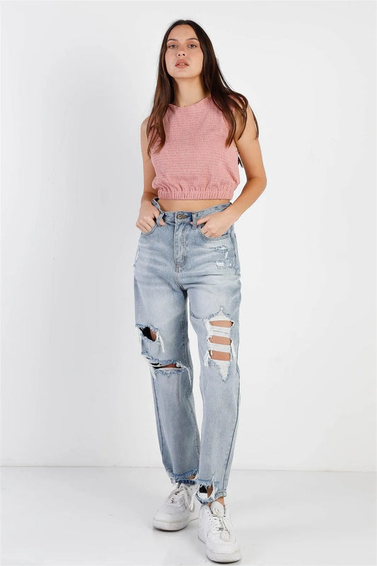 Mauve Textured Sleeveless Top /3-2-1 - Tasha Apparel Wholesale