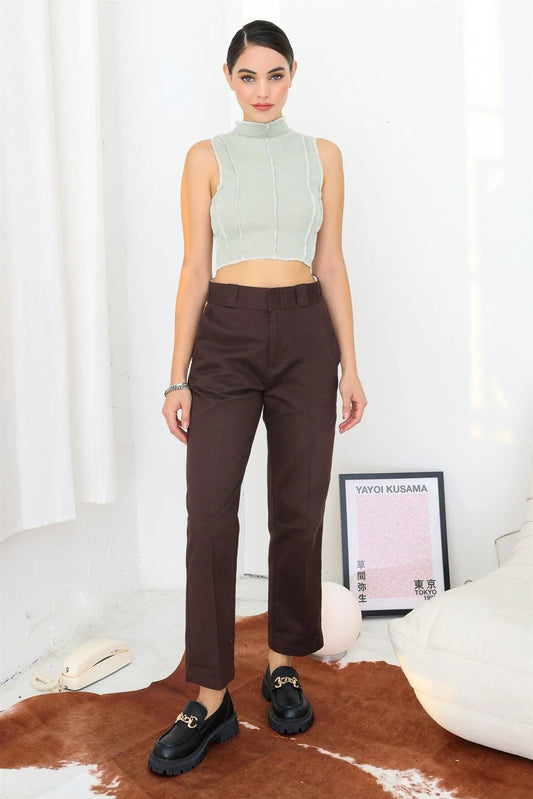 Sage Ribbed Inside-Out Sleeveless Mock Neck Crop Top /2-2-1 - Tasha Apparel Wholesale