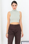 Sage Ribbed Inside-Out Sleeveless Mock Neck Crop Top /3-2-1