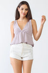 Lavender Waffle Knit Ruffle Hem V-Neck Sleeveless Top /3-2-1 - Tasha Apparel Wholesale