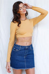 Dusty Yellow Back Criss-Cross Ruched Self-Tie Detail Crop Top /3-2-1