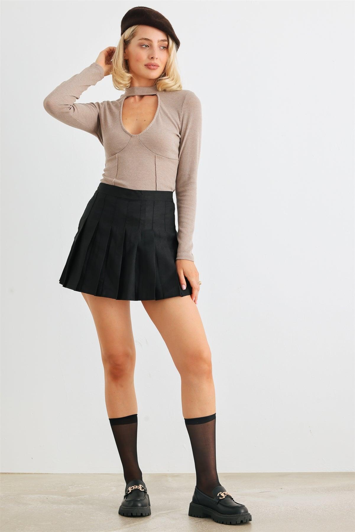Taupe Ribbed Cut-Out Detail Long Sleeve Bodysuit /3-2-1