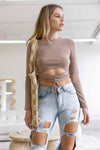 Camel Cut-Out & Ruched Detail Long Sleeve Crop Top/3-2-1